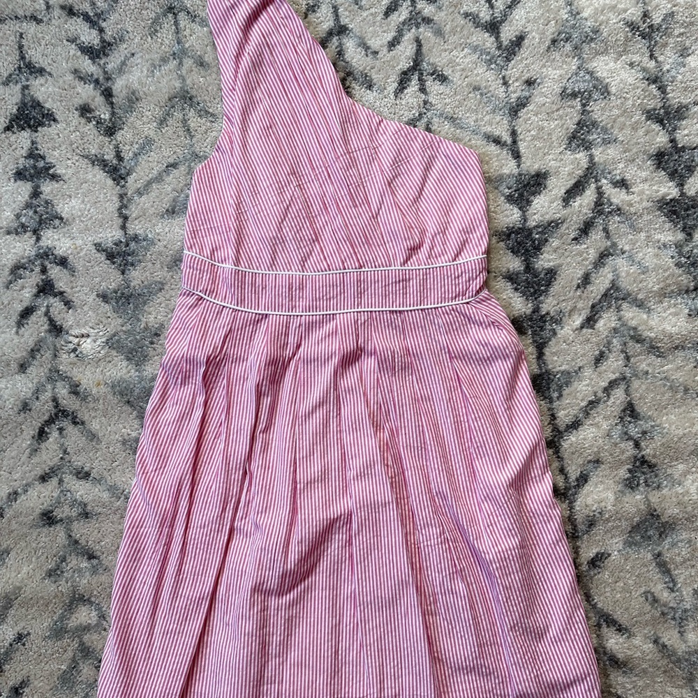 Adorable Southern Frock Pink Seersucker dress. Has one shoulder with two straps!